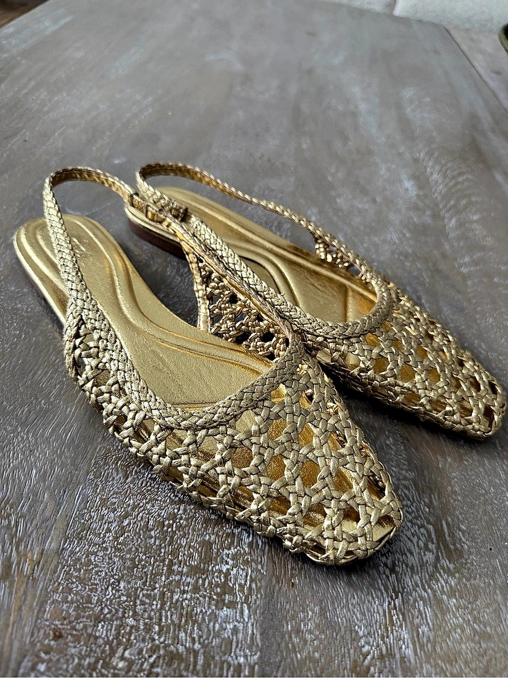 Zara Metallic Braided Effect Slingback Flats Gold EU 39